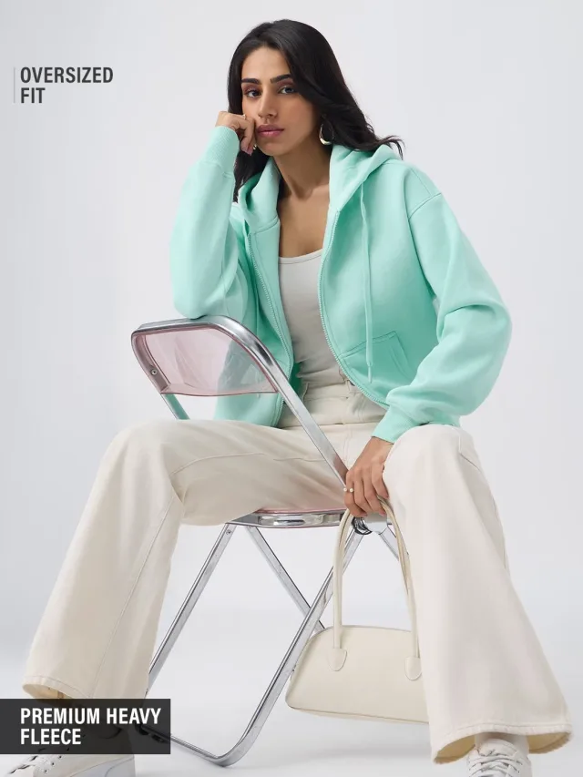 Zipper Hoodie- Applemint Women Oversized Zipper Hoodies