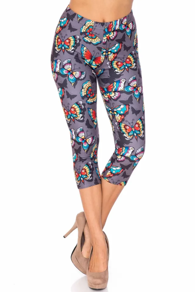 Creamy Soft Jewel Tone Butterfly Extra Plus Size Capris - 3X-5X - USA Fashion