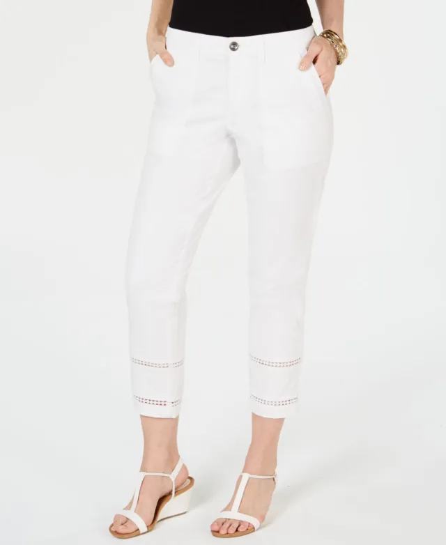 Embroidered-Hem Capri Pants