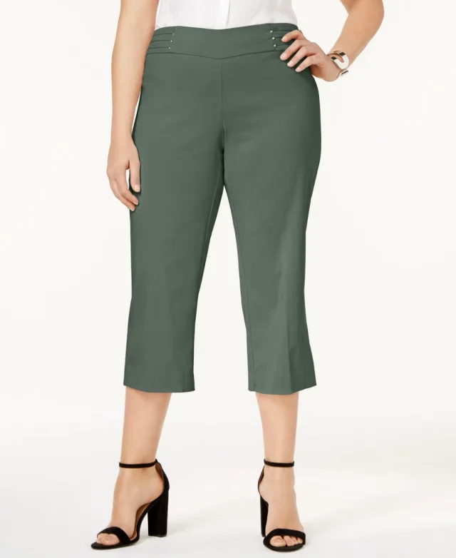 JM Collection Petite Rivet Detail Tummy Control Capri Pants