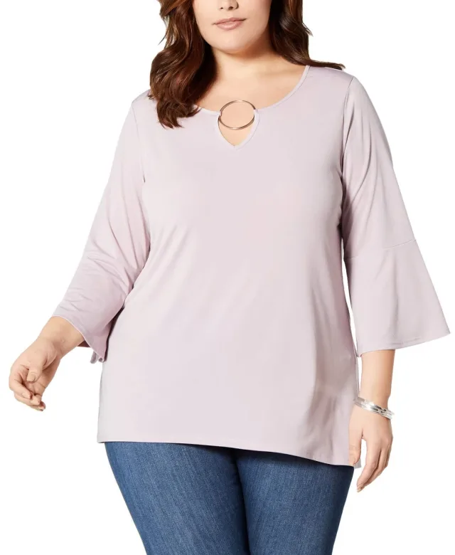 Plus Size Bell-Sleeve Keyhole Blouse