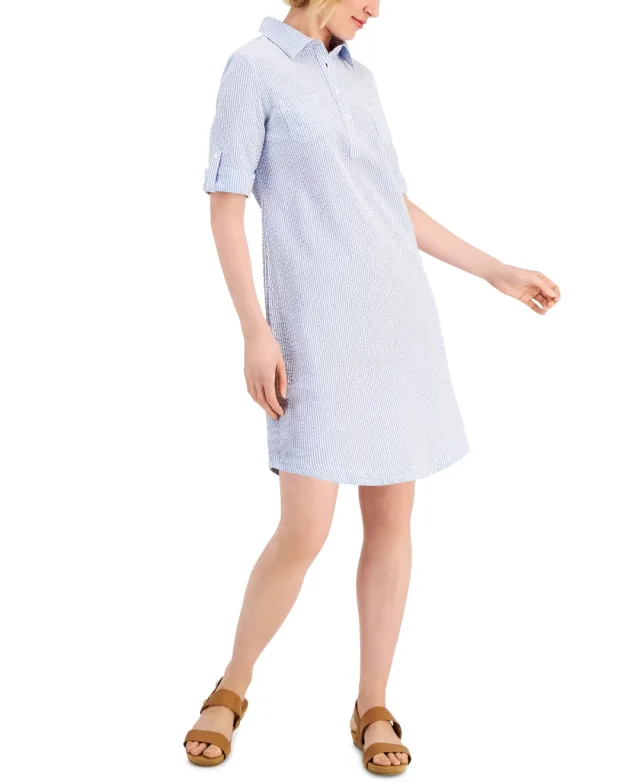 Karen Scott Petite Seersucker Shirtdress