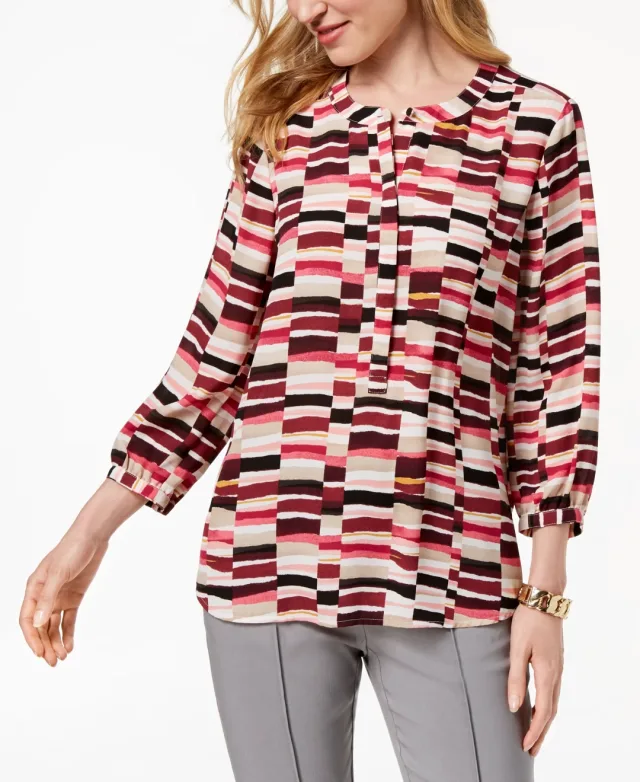 JM Collection Printed Pleated Back Blouse