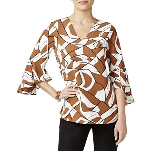 Alfani Printed Ruffle Sleeve Blouse