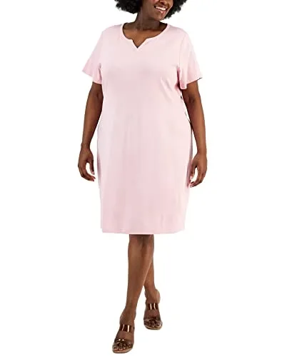 Karen Scott Plus Size Cotton Split Neck T-Shirt Dress