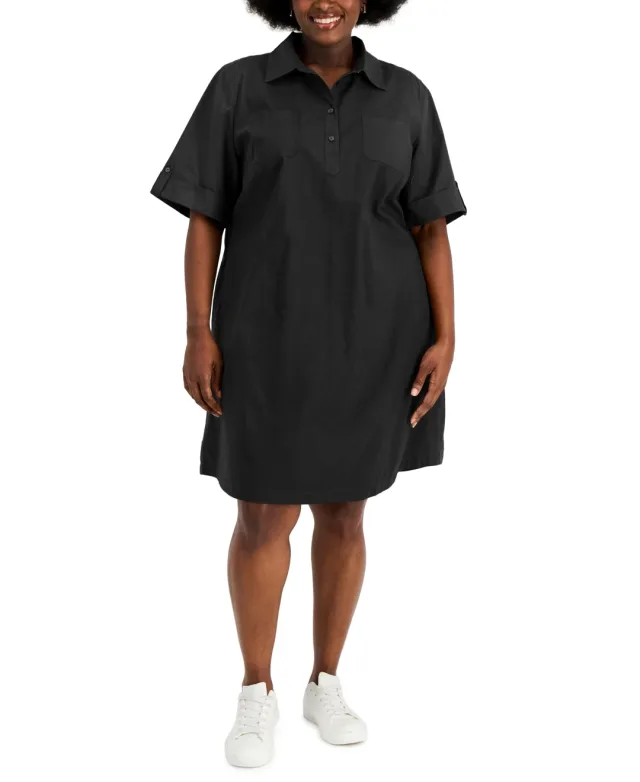 Karen Scott Plus Size Cotton Chambray Shirtdress