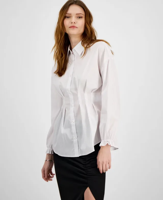 Women's Long-Sleeve Corset-Detail Shirt