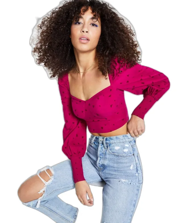 Bar III Heart Print Bustier Blouse