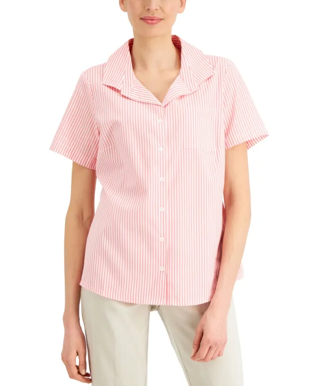 Karen Scott Petite Striped Woven Shirt