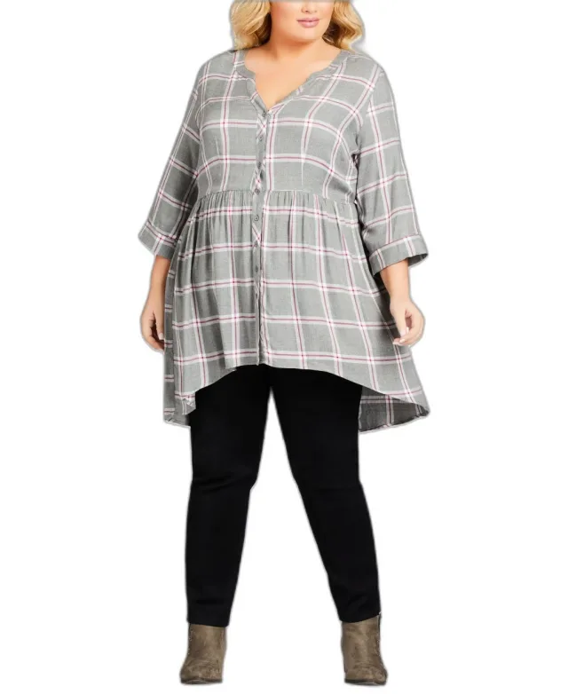 Plus Size Pleasant Notched Neck Button Shirt