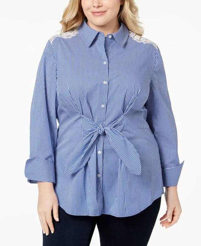 Plus Size Lace Tie Front Shirt