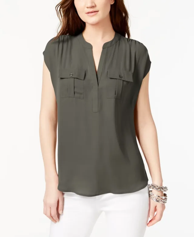 INC Petite Mixed-Media Utility Shirt
