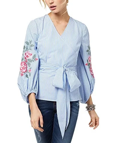 I.N.C. Embroidered Striped Blouse
