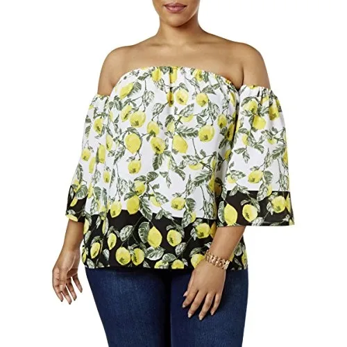 INC International Concepts Plus Size Printed Off The Shoulder Blouse