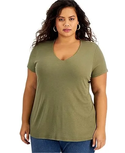 INC International Concepts Plus Size Ribbed V Neck T-Shirt