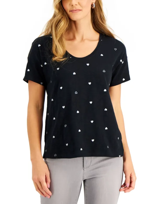Charter Club Printed Shine Heart T-Shirt