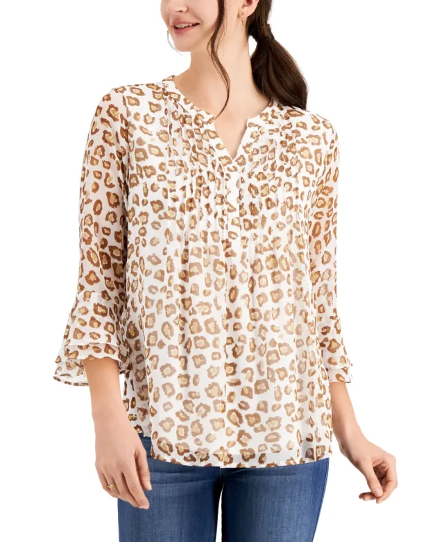 Charter Club Printed Ruffle Sleeve Blouse