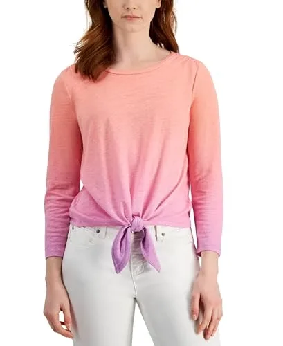 Charter Club Cotton Ombre Tie Shirt