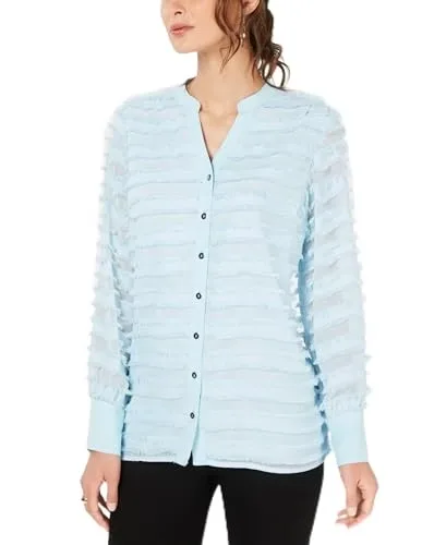 Alfani Fringed Button Up Blouse
