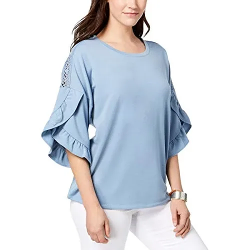 Ruffled Crochet-Inset Sweatshirt