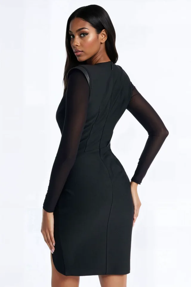 Business As Usual High Slit Bandage Midi Dress - Black