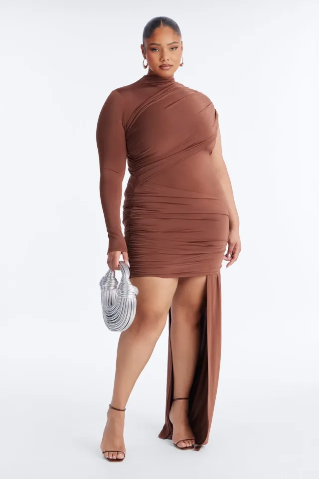 Clean Curves Draped Mini Dress - Chocolate