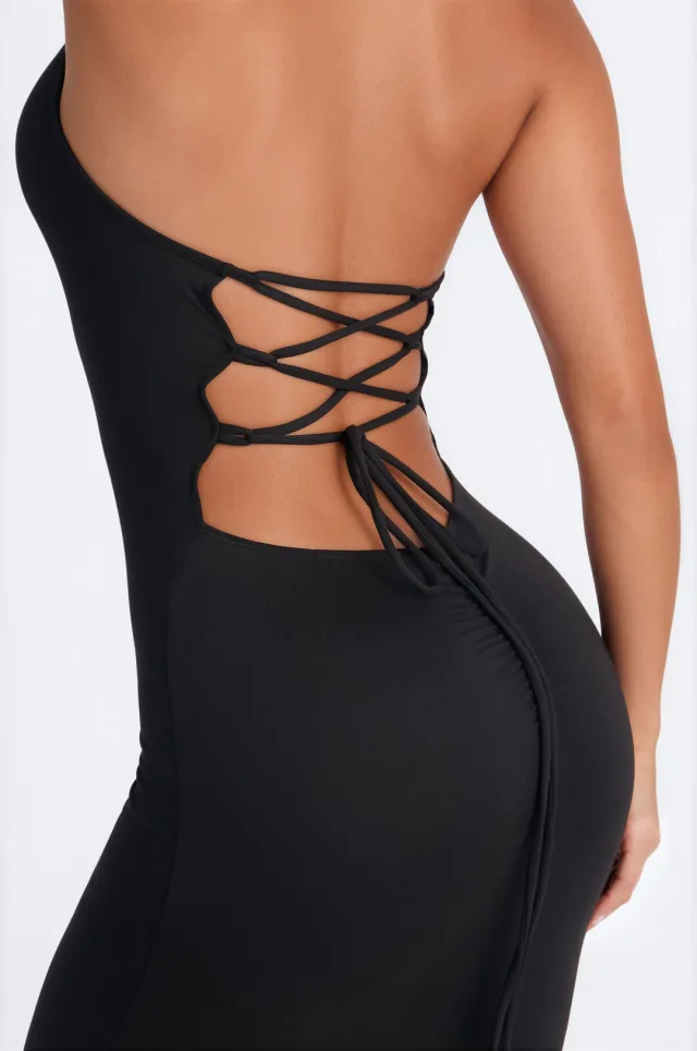 Day Party Lace Up Back Midi Dress - Black