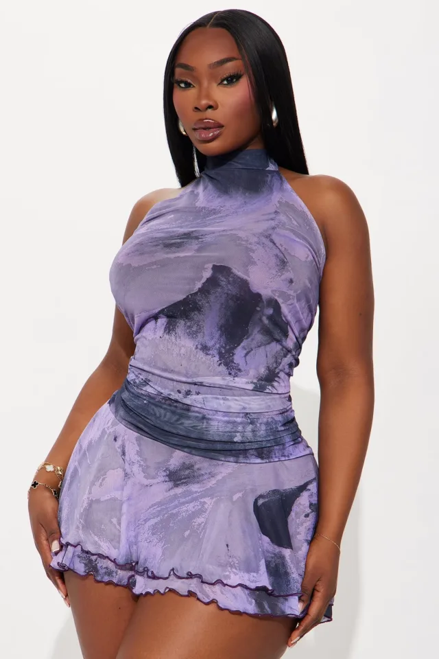 Different Wave Mesh Micro Mini Dress - Brown/combo