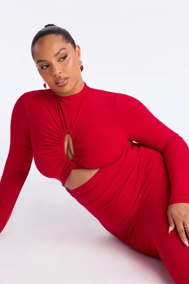 Body Language Cut Out Maxi Dress - DarkRed