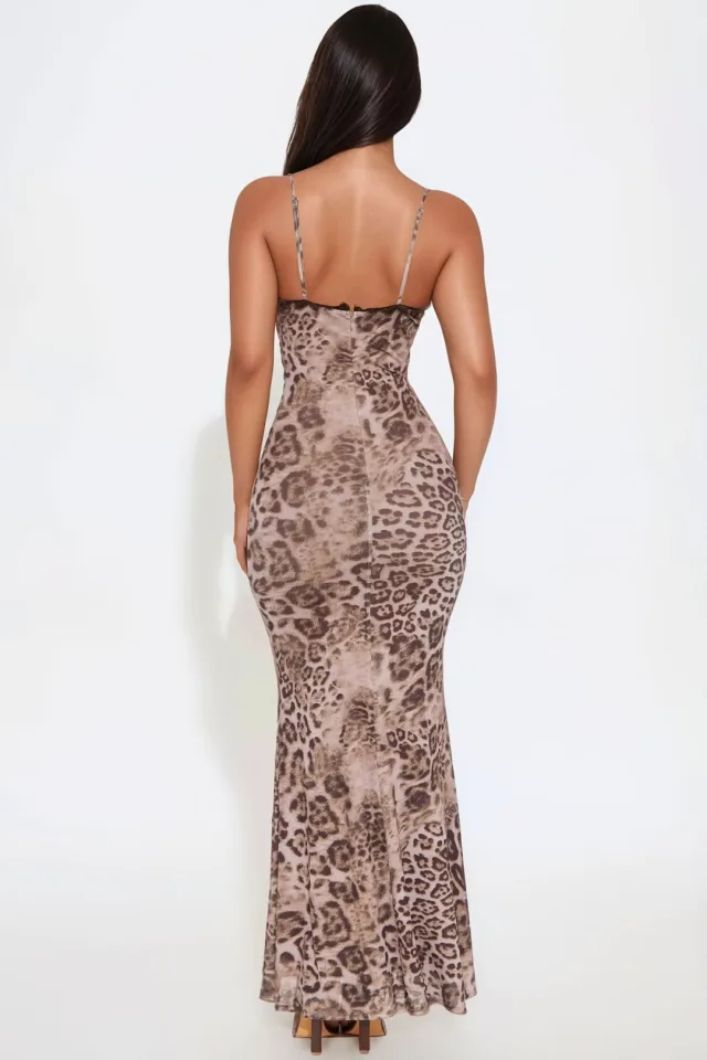 Chloe Mesh Leopard Maxi Dress - Leopard