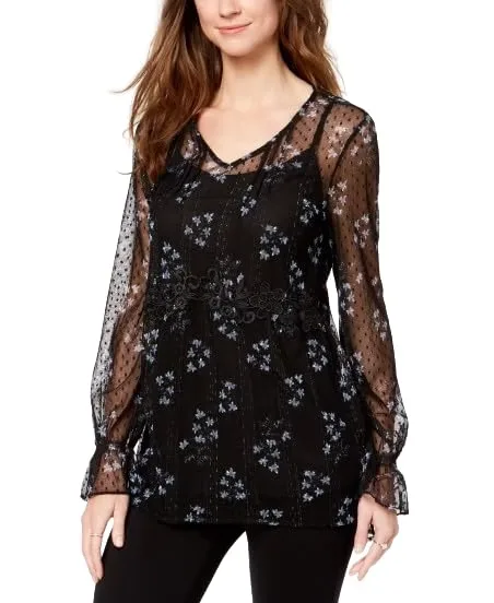 Style & Co Printed Swiss Dot Blouse