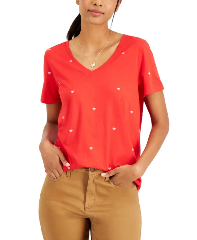 Style & Co Heart Print Classic Short Sleeve T-Shirt
