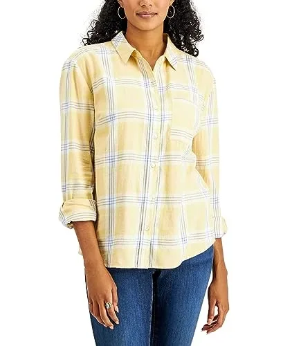 Style & Co Plaid Button Down Boyfriend Shirt