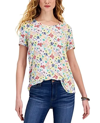 Style & Co Floral Print Dropped Shoulder T-Shirt