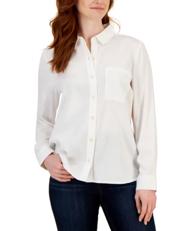 Petite Solid Button-Down Perfect Shirt
