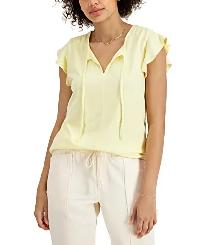 Style & Co Petite Clip Dot Ruffled Blouse