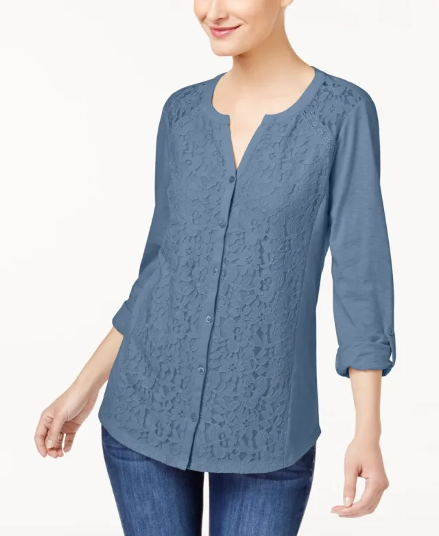 Style & Co Lace Panel Knit Shirt
