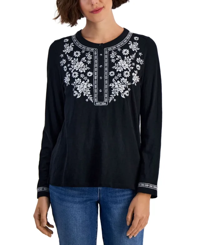 Style & Co Womens Cotton Embroidered Shirt