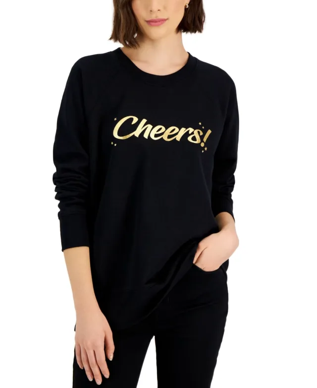 Women's Foiled Graphic-Print Holiday Sweatshirt