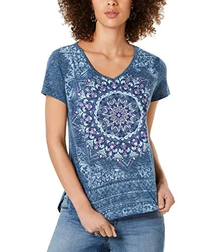 Style & Co Petite V Neck Graphic T-Shirt