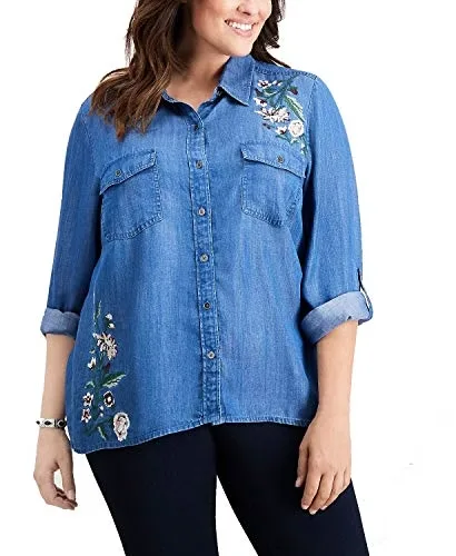 Style & Co Plus Size Embroidered Denim Shirt