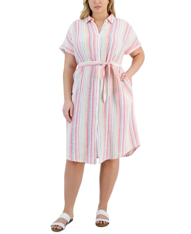 Style & Co Plus Size Stripe Print Shirtdress