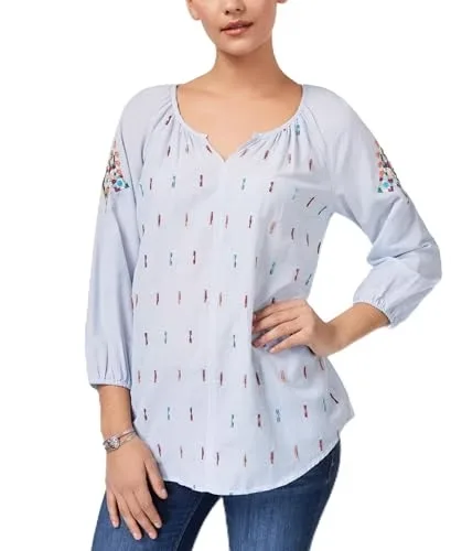 Style & Co Beaded Embroidered Peasant Blouse