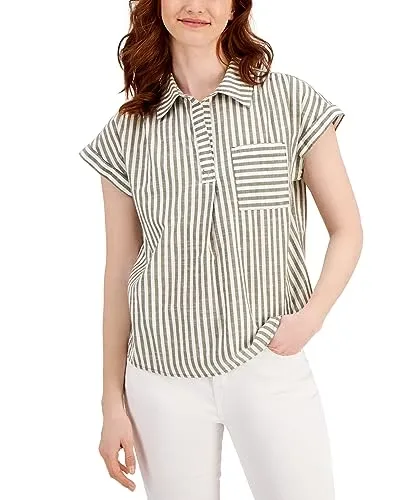 Style & Co Cotton Striped Camp Popover Shirt