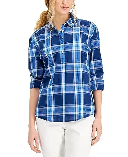 Style & Co Cotton Plaid Print Popover Shirt