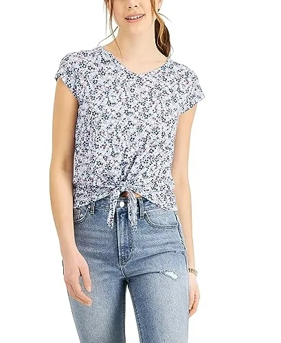 Style & Co Floral Print Tie Hem T-Shirt