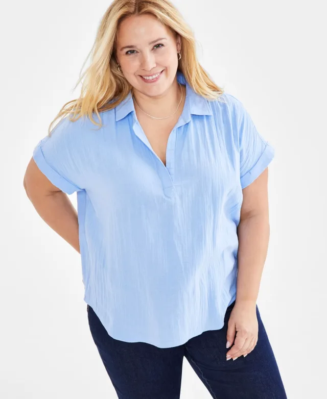 Plus Size Gauze Camp Shirt