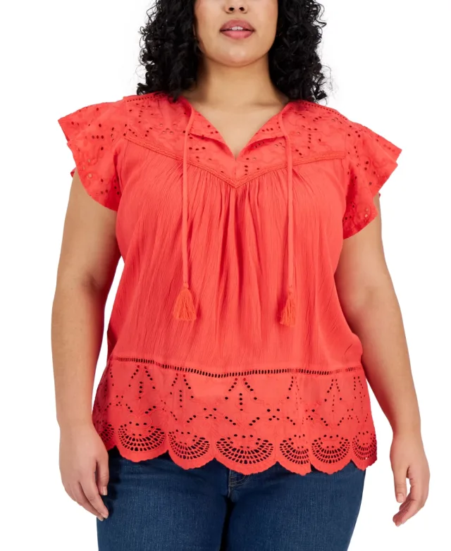 Style & Co Plus Size Eyelet Split Neck Blouse
