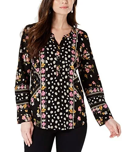 Style & Co Petite Printed Split Neck Shirt