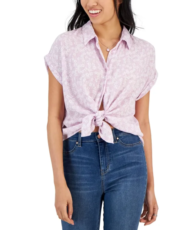 Juniors' Printed Textured Short-Sleeve Shirt